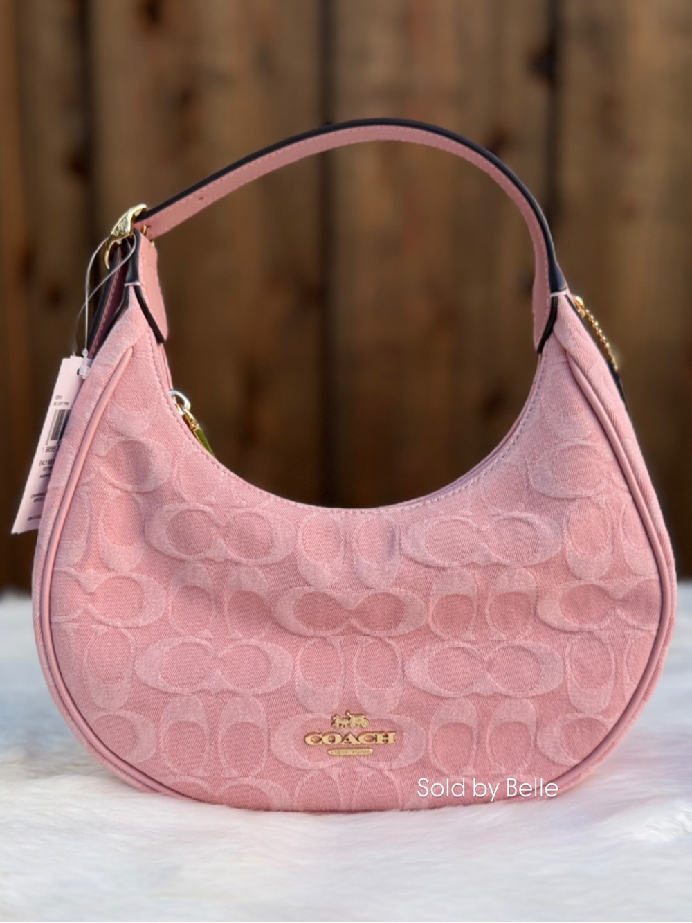 NWT Coach Emily In Signature Denim Denim Gold Light Pink